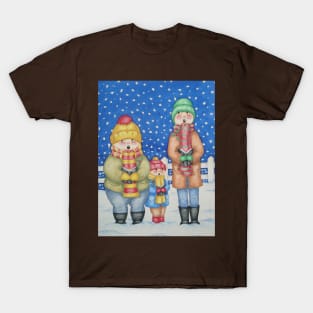 cute illustration of carol singers in the snow at Christmas T-Shirt